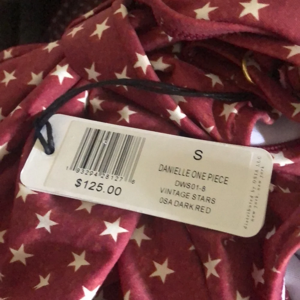 WeWoreWhat DARK RED STARS Print Danielle Belted One-Piece Swimsuit